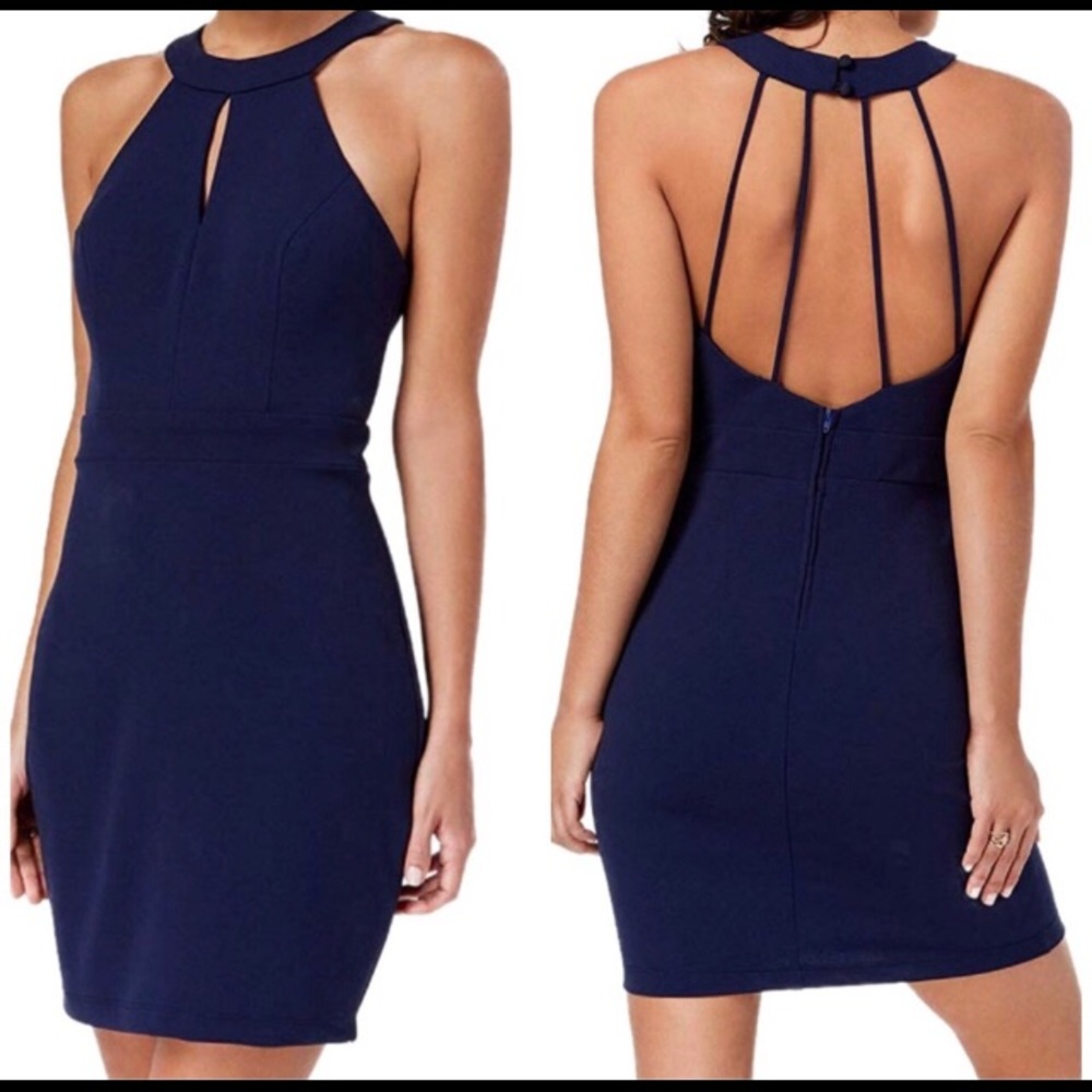 NWT B. Darlin Navy Strappy Back Halter Dress